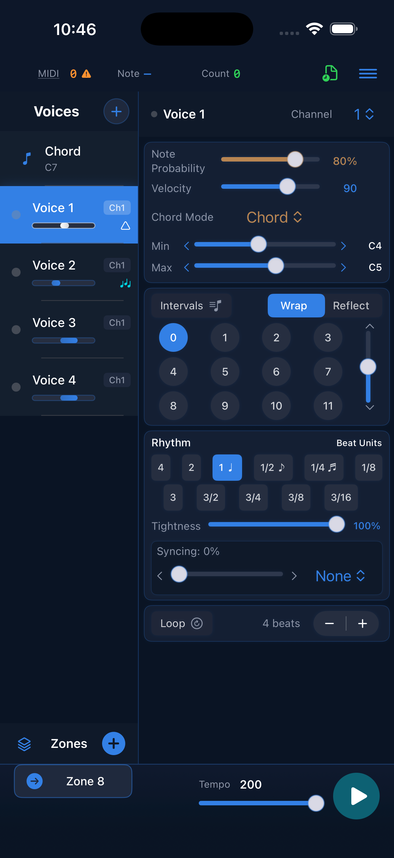 Voice parameters view