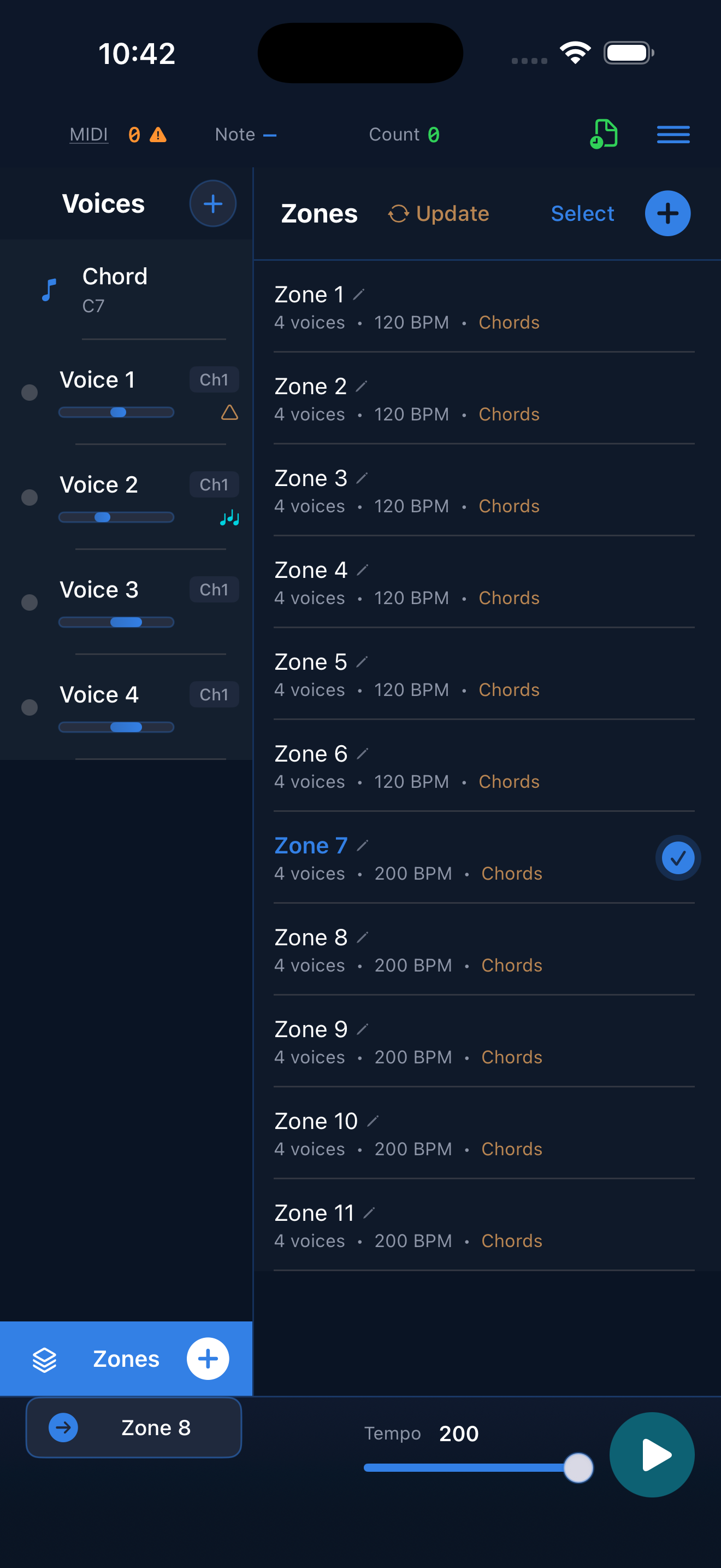 Zones list view